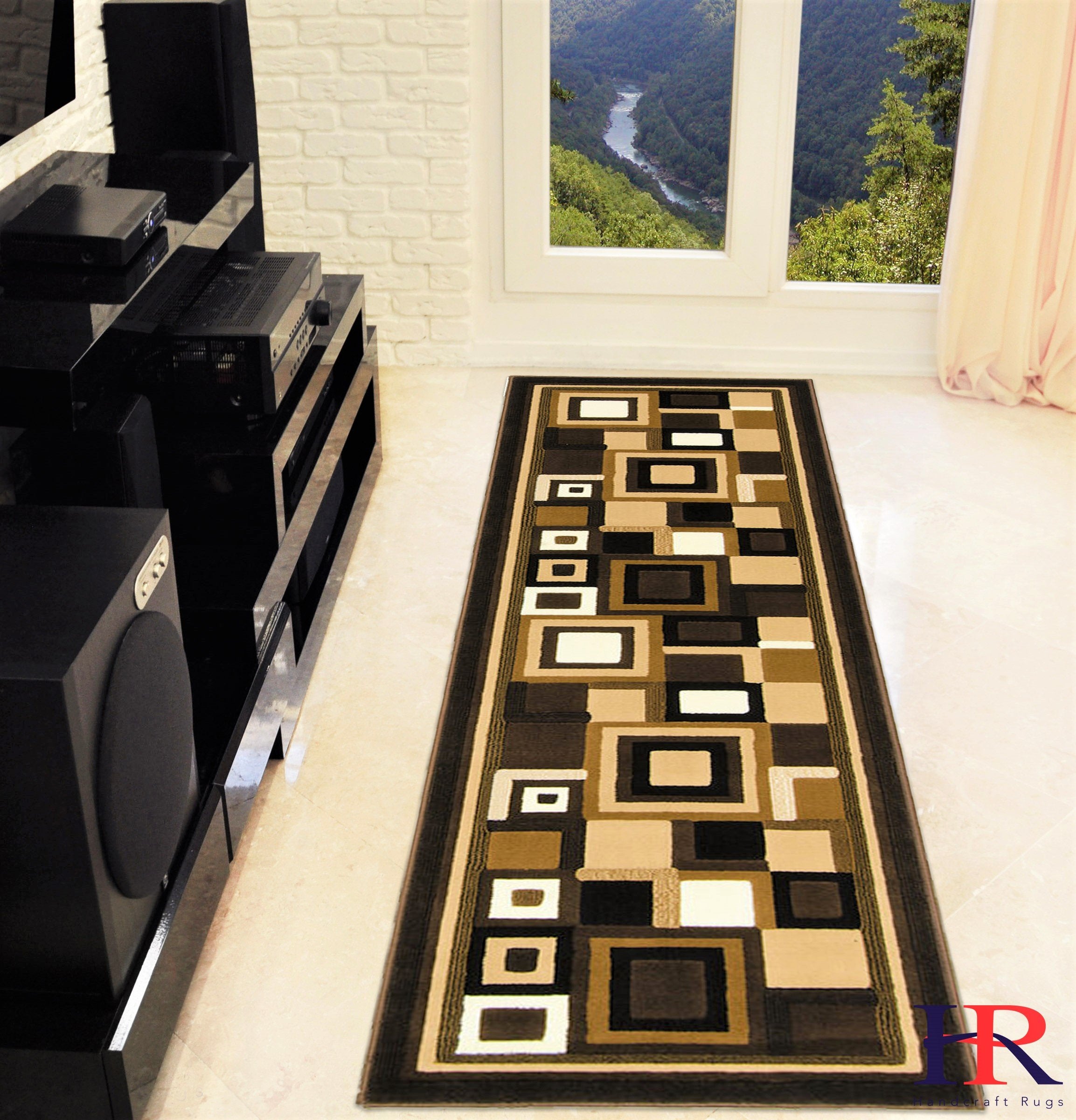 Living Room Rugs- Geometric Brown/Beige/Ivory/Chocolate