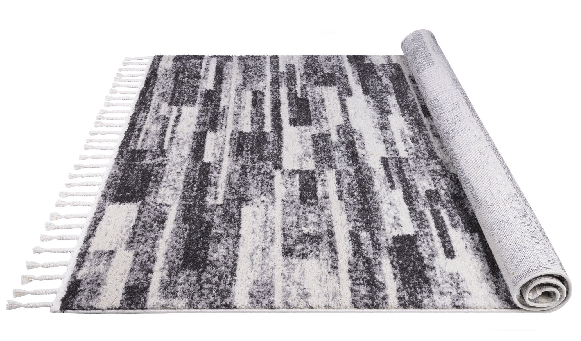 Abstract Area Rugs Bohemian, Black Ivory and Gray