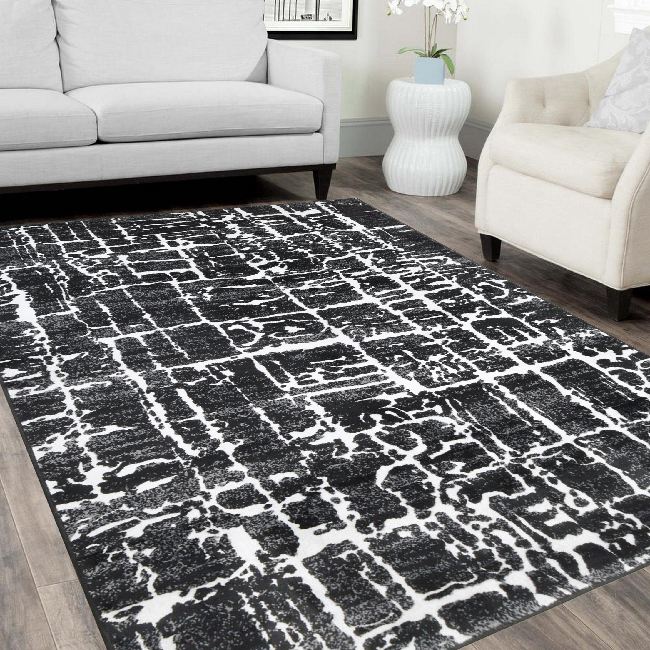 Rugs Bohemian Ultra-Soft, Easy Clean, Abstract, Bone Black and White 02