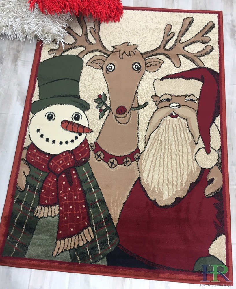 HR Santa & Friends Rug Red Holiday Rugs (Approximately 3 ft. by 5 ft.)