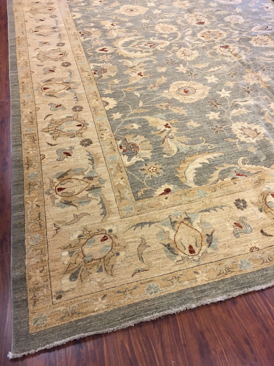 Hand Knotted Pakistani Rug-Ziegler-Gray/Beige/Multi-(12 by 14.5 Feet)