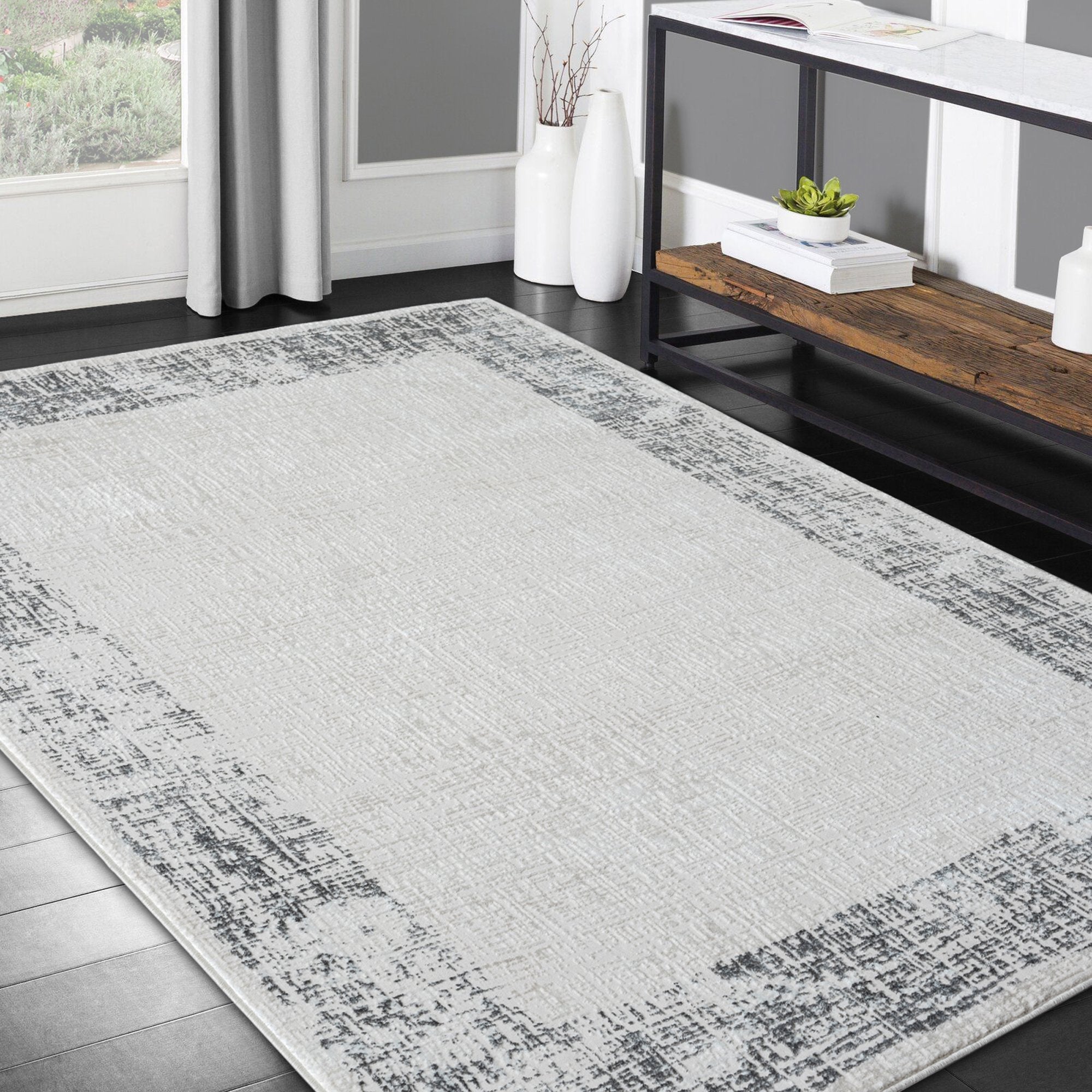 HR Super Soft Polyester Abstract Area Rug Bordered # 454