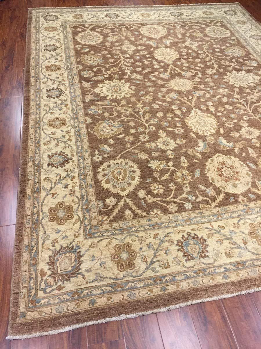 Hand Knotted Pakistani Rug-Ziegler-Brown/Cream/Multi-(11.7 by 9 Feet)