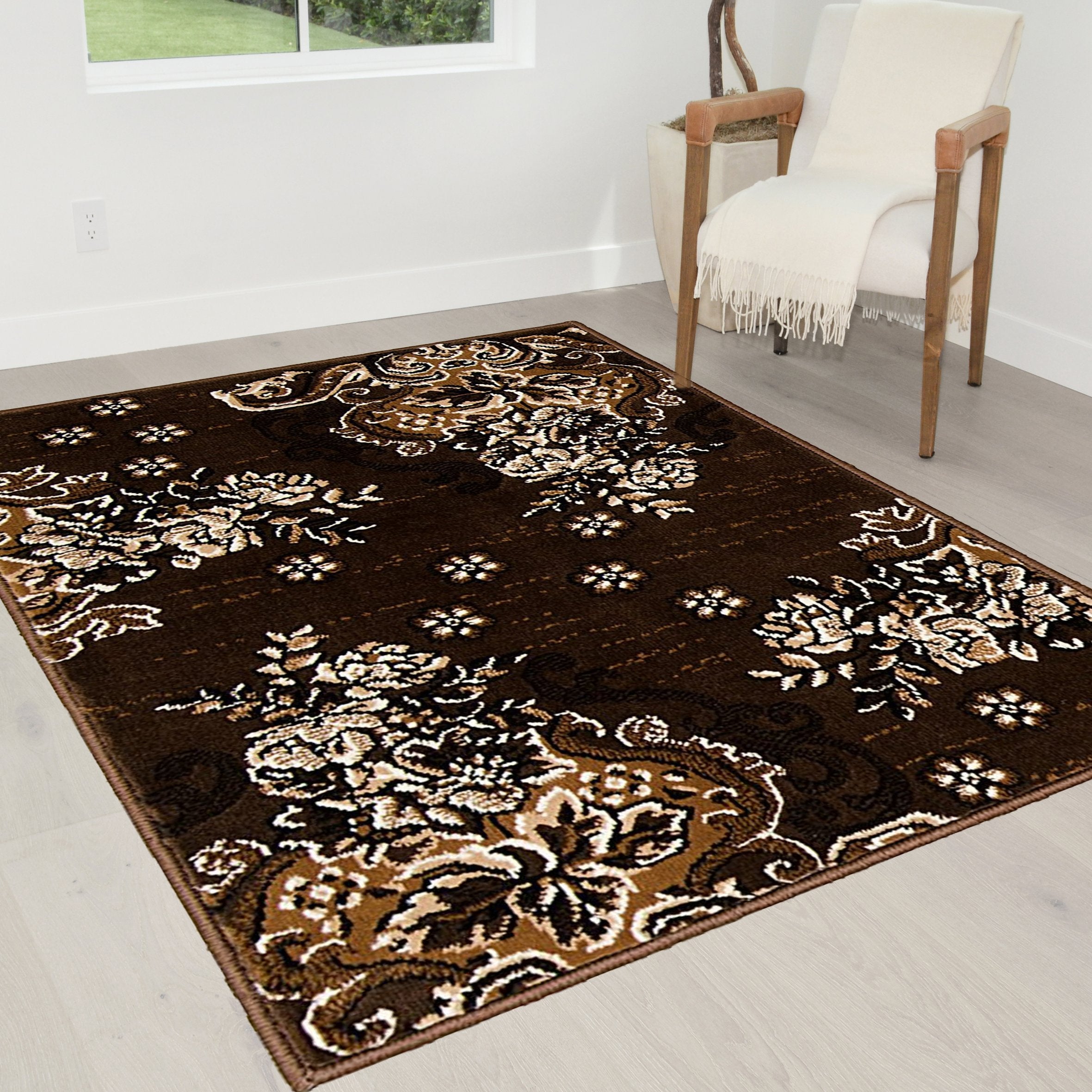 Chocolate Brown/Beige/Mocha/Black/Abstract Area Rug Modern Contemporary Floral and Swirlls Design Pattern
