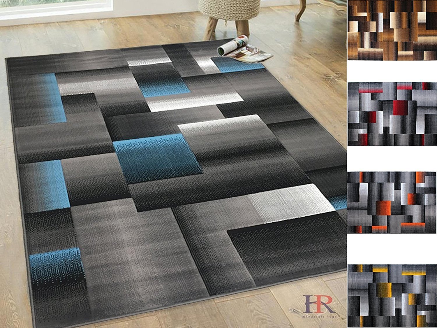Handcraft Rugs Blue/Silver/Gray Abstract Geometric Modern Squares Pattern Area Rug 2 ft. by 3 ft. (Doormat)