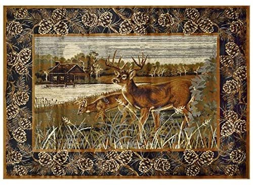 Cabin Nature and Animals Multicolor Deer  Décor Rugs