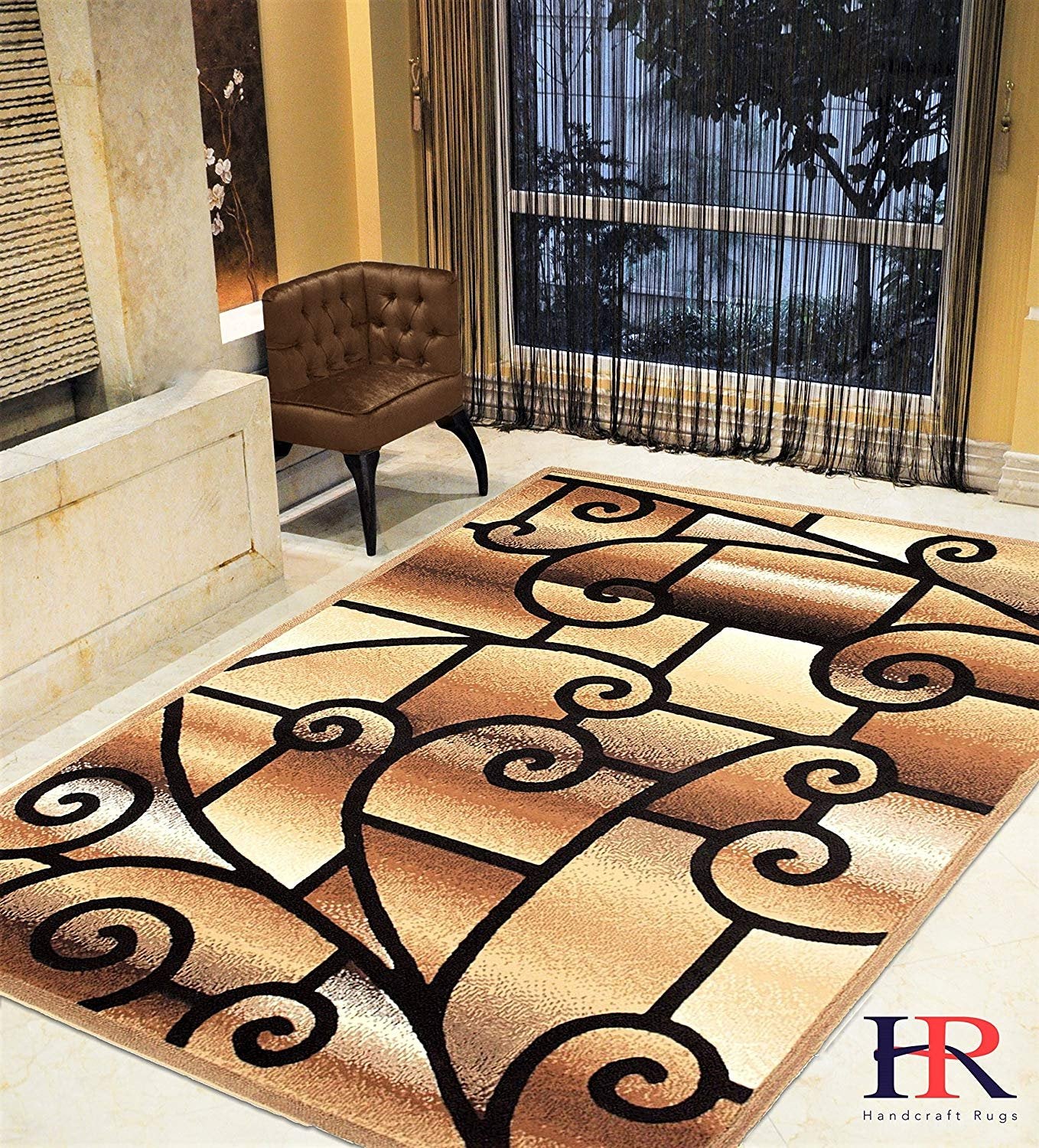 HR-Modern Contemporary Living Room Rug-Abstract,Geometric Swirls Pattern-Berber/Beige/Ivory/Chocolate (1'96"x 3'3")