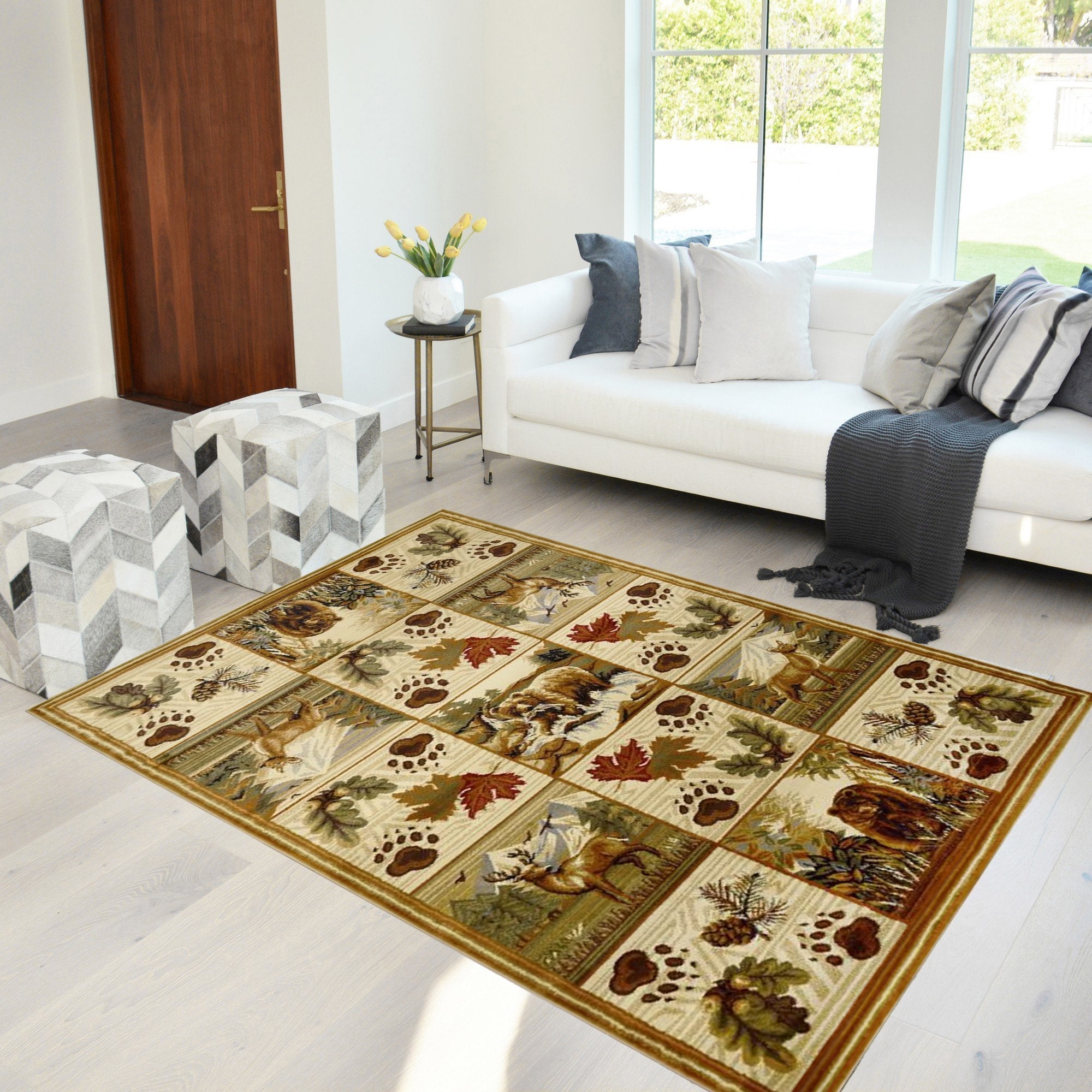 Cabin Nature and Animals Multicolor Bear Décor Rugs