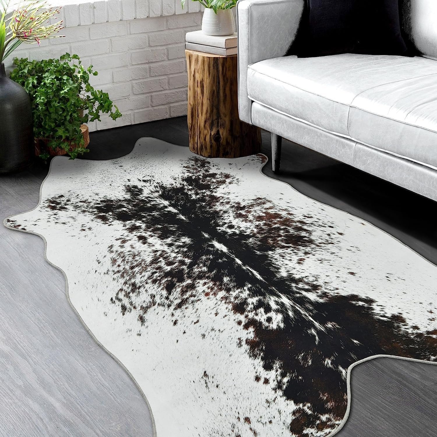 HR Premium Non-Slip Faux Cowhide Black Brown and White Area Rug for Cabin and Lodge #1125