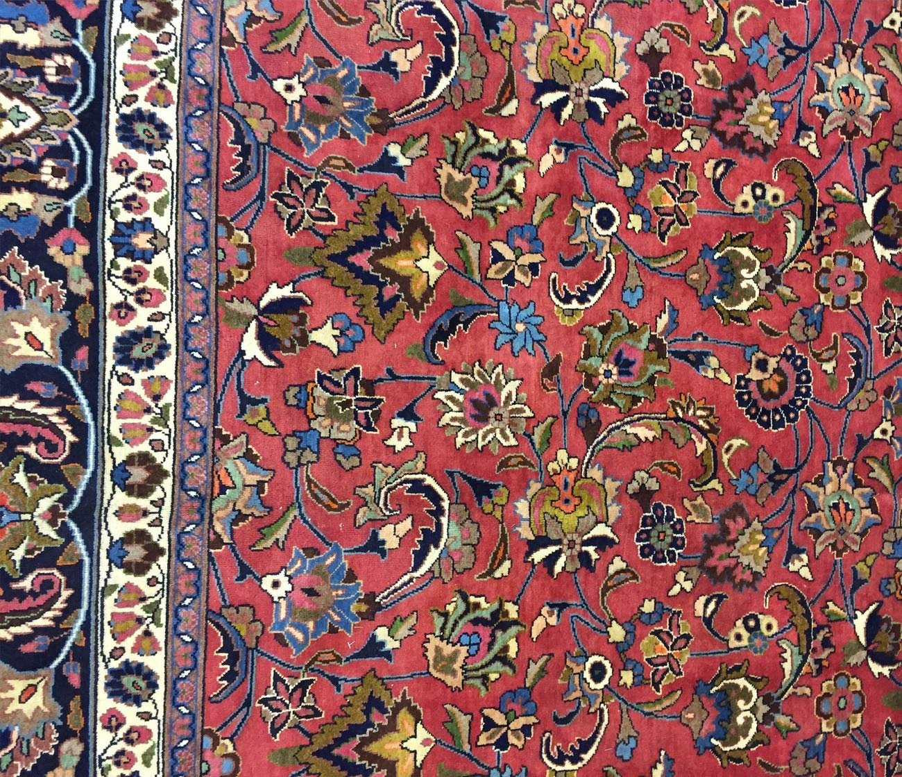 Hand Knotted Persian Rug-Real Wool Allover Floral -Navy Blue/Red/Multi-(12.8 by 10 Feet)