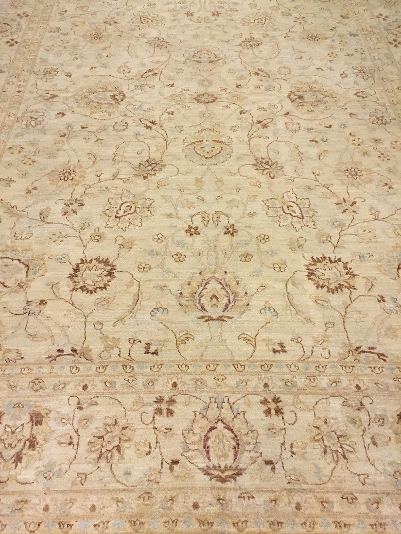 Authentic Handmade fine Pakistan Rug-Real Wool Allover Stone Washed-Ivory/Multi-(8.9 by 12.1 Feet)