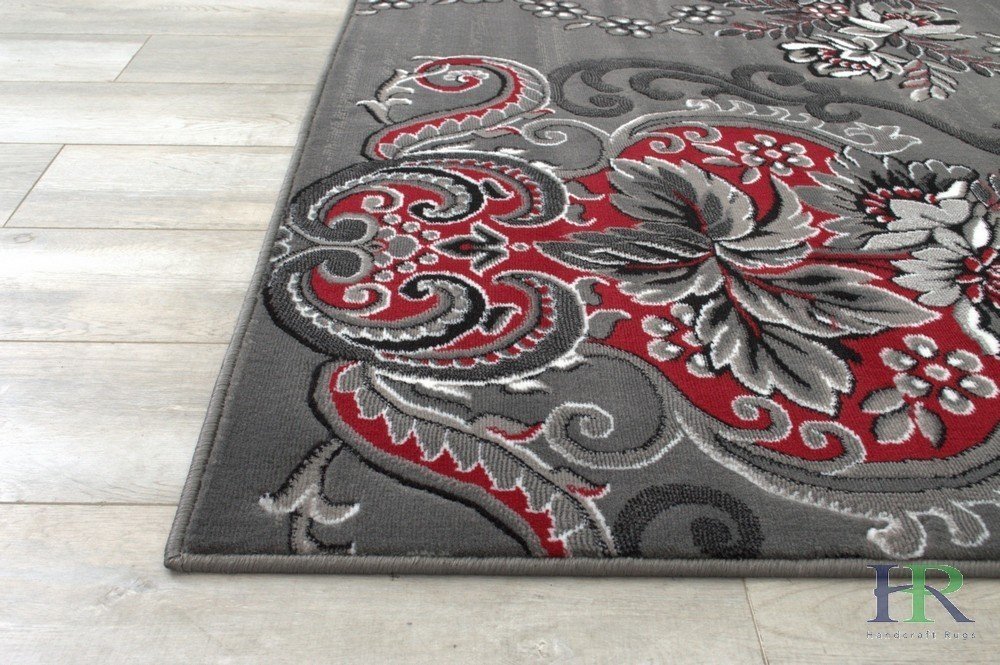 Lava/Grey/Silver/Black/Abstract Area Rug Floral Pattern