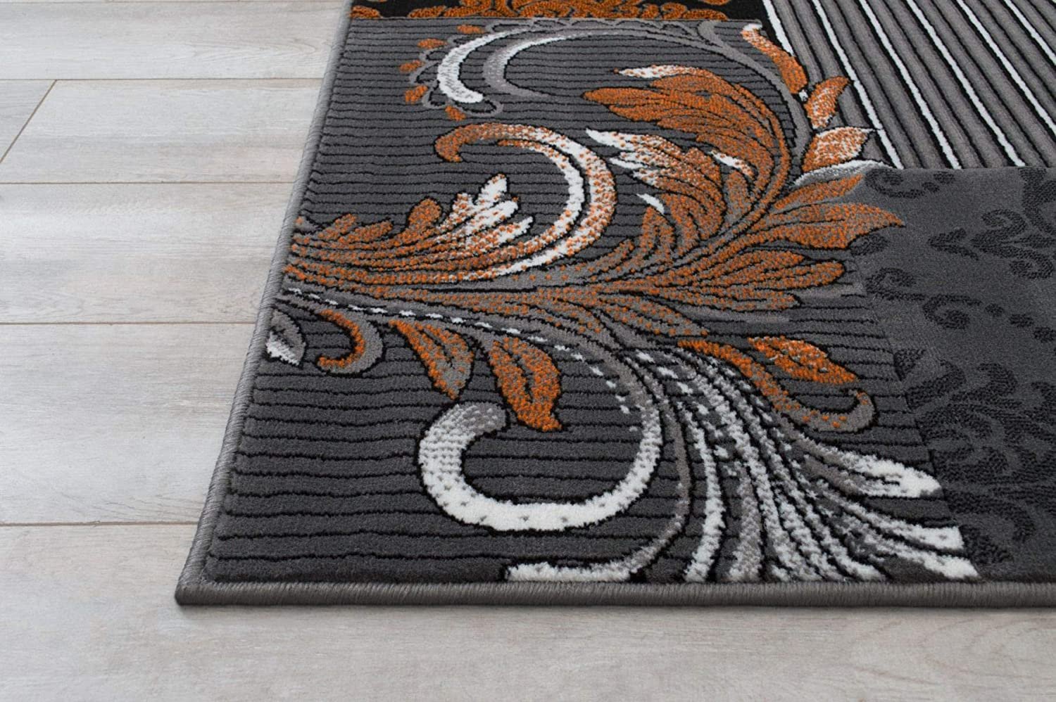 Orange Gray Silver Black Abstract Area Rug Modernpatchwork Pattern Frloral (5' x 7')