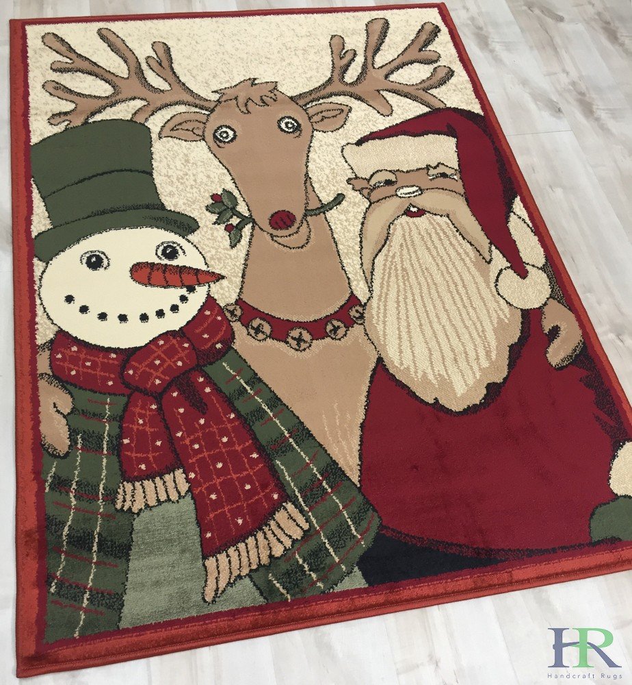 HR Santa & Friends Rug Red Holiday Rugs (Approximately 3 ft. by 5 ft.)