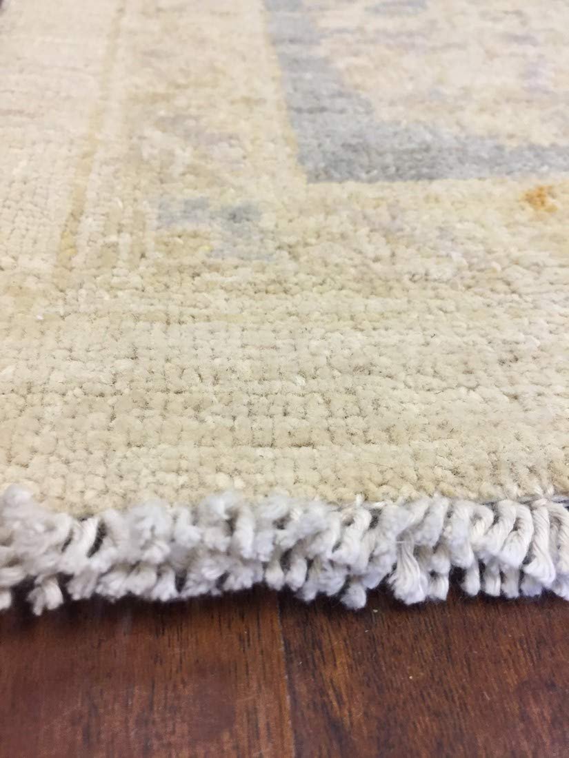 Authentic Handmade Pakistan Area Rug-Real Wool Allover Stone Washed-Ivory/Gray-(8 by 10 Feet)