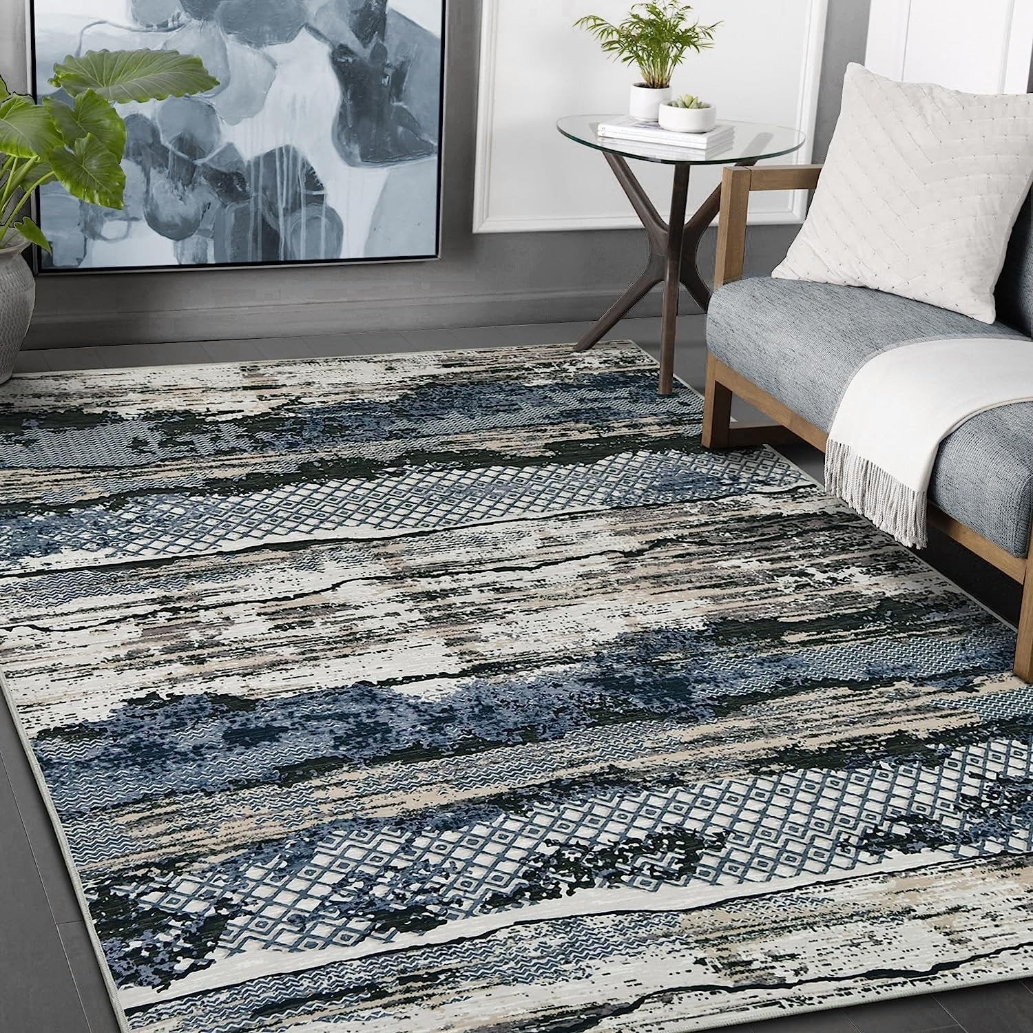 HR Abstract Area Rug - Non-Slip Rubber Backing, Polyester #1108