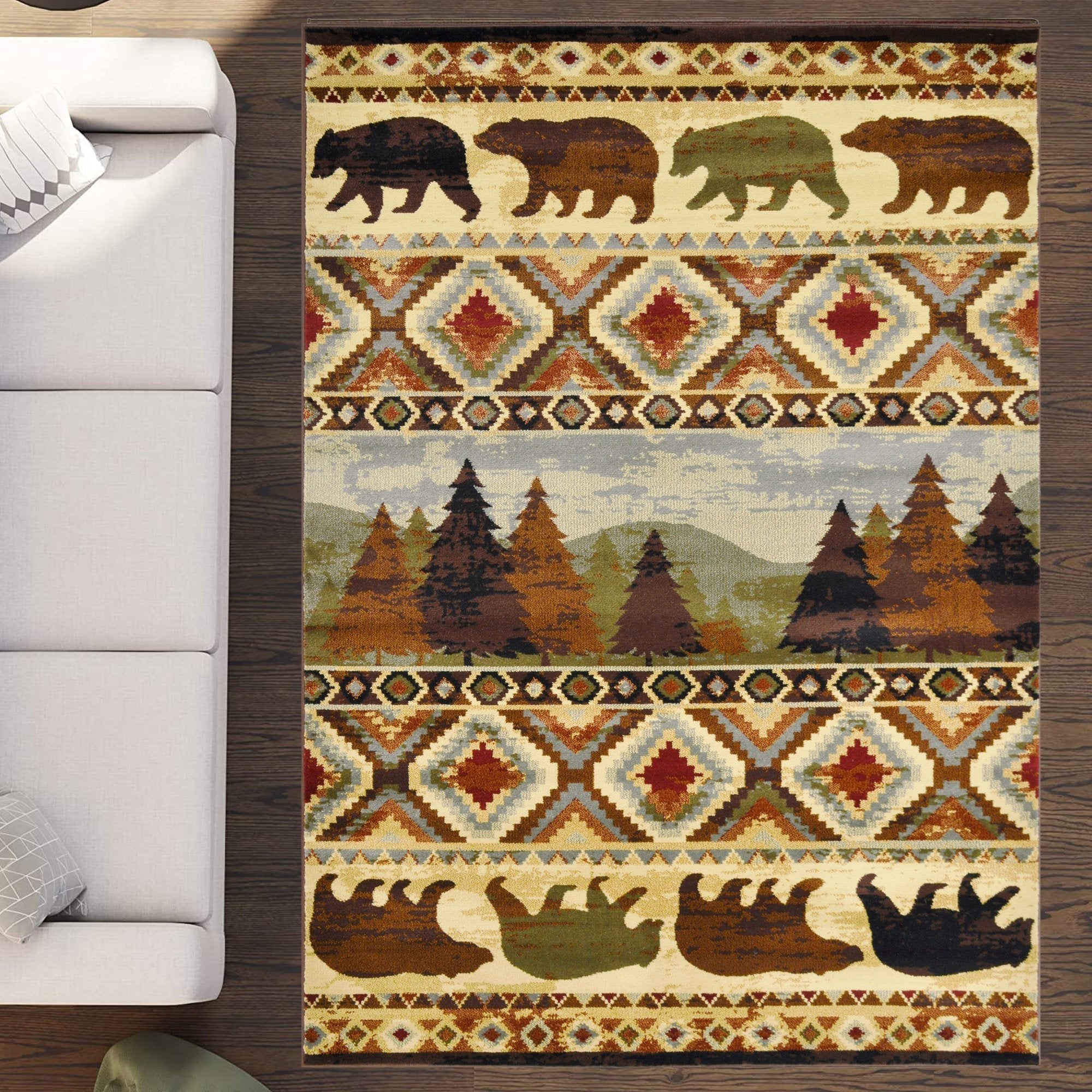 Cabin Nature and Animals Multicolor Bear Décor Rugs