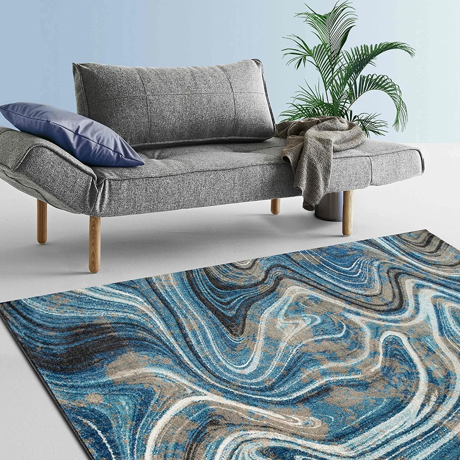 Marble Rugs Grey Blue Multi Color Abstract #77