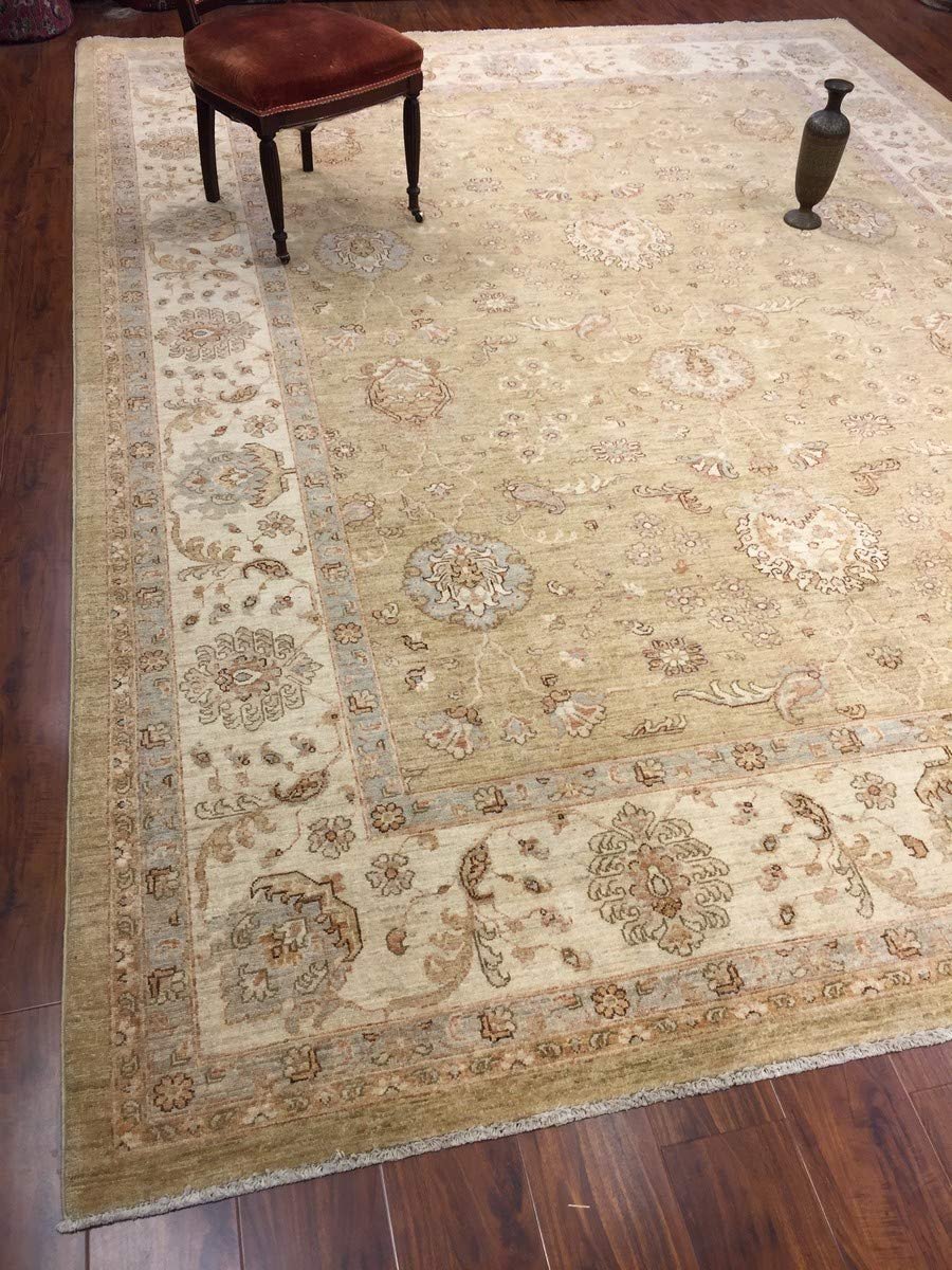 Hand Knotted Pakistani Rug-Ziegler-Gray/Beige/Multi-(11.8 by 8.8 Feet)