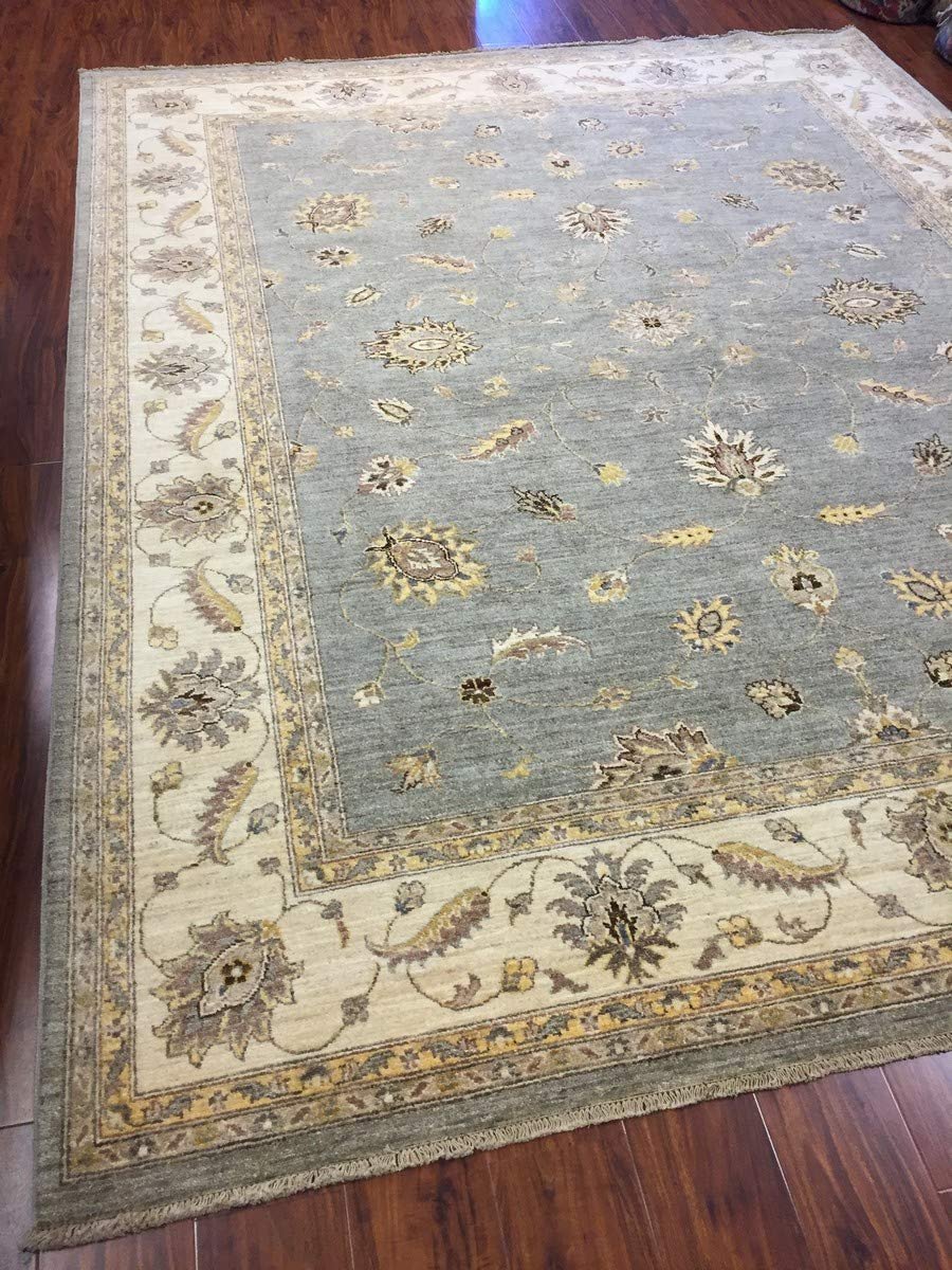 Hand Knotted Pakistani Rug-Ziegler-Gray/Beige/Yellow Multi-(10.4 by 8.2 Feet)
