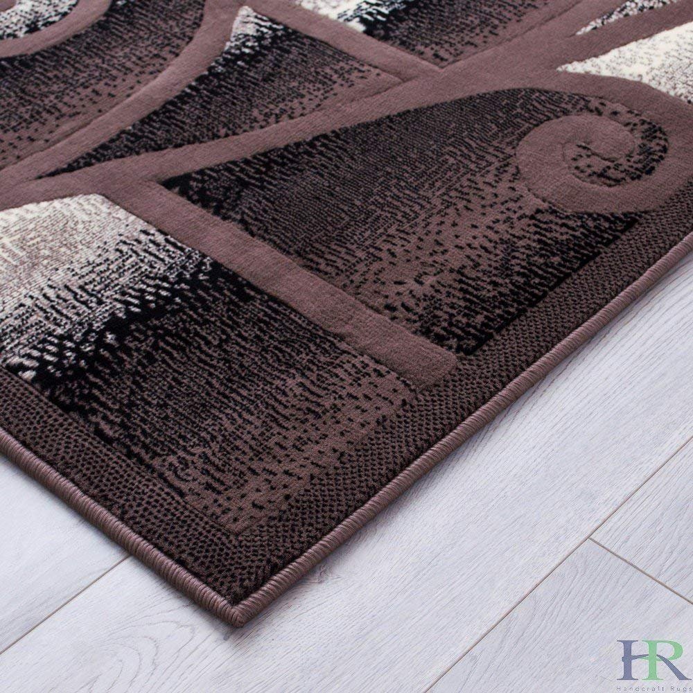 HR-Modern Contemporary Living Room Rugs-Abstract Rug,Geometric Swirls Pattern-Khaki/Black/White/Ivory (5'2"x 7'2")