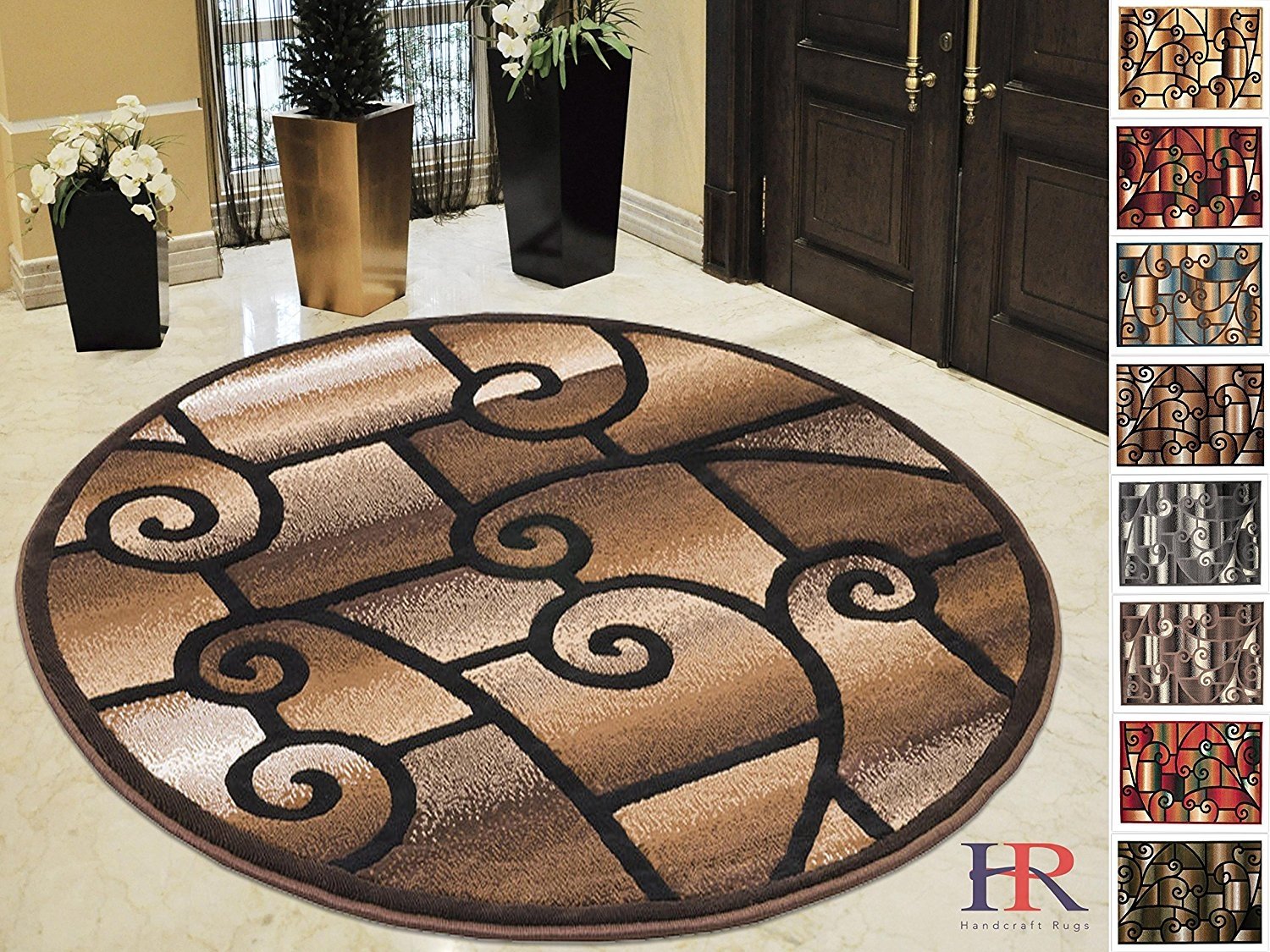 HR-Modern Living Room Rugs-Abstract Carpet with Geometric Swirls Pattern-Brown/Beige/Ivory/Chocolate (2'x7')