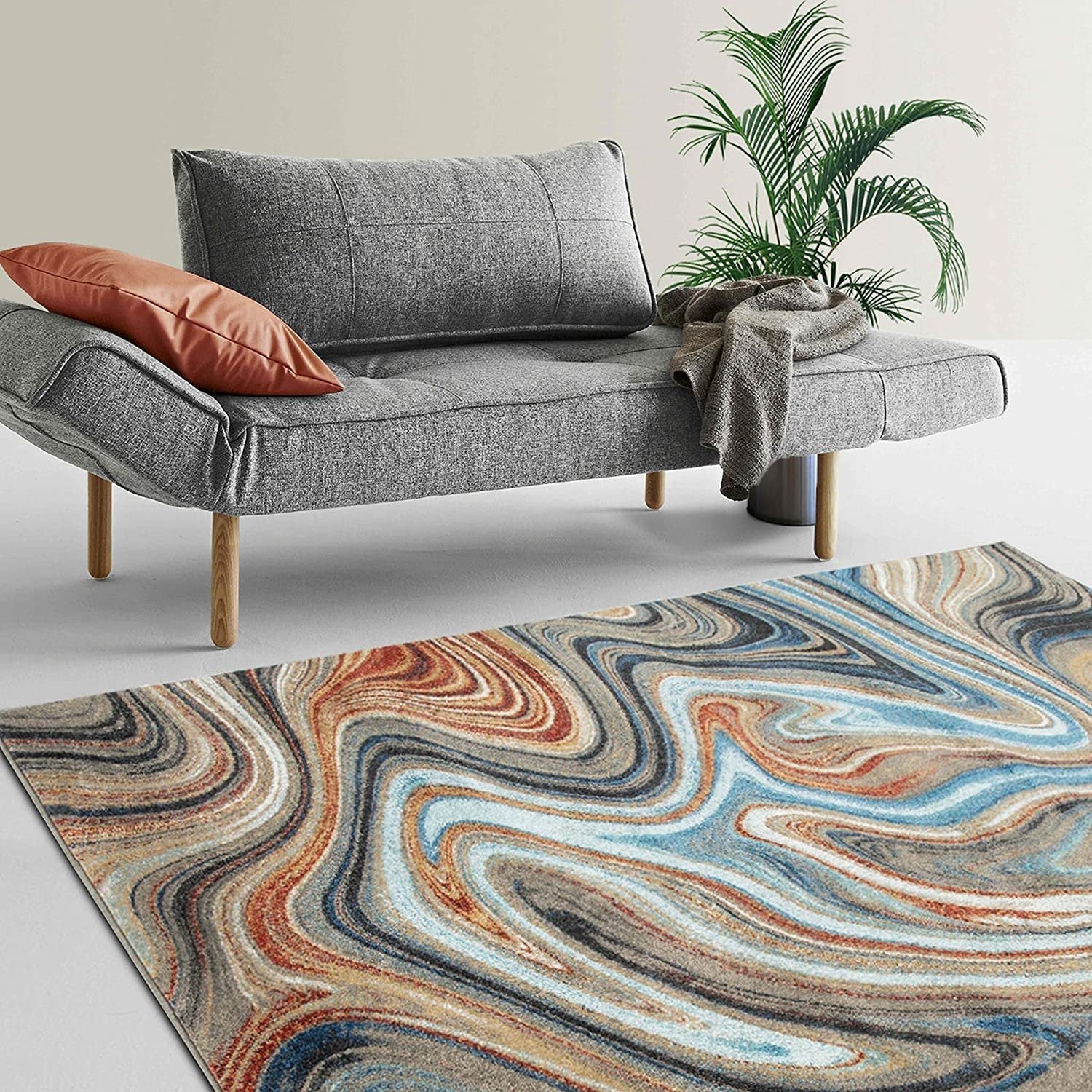 Marble Rugs Grey Blue Multi Color Abstract Livingroom #77