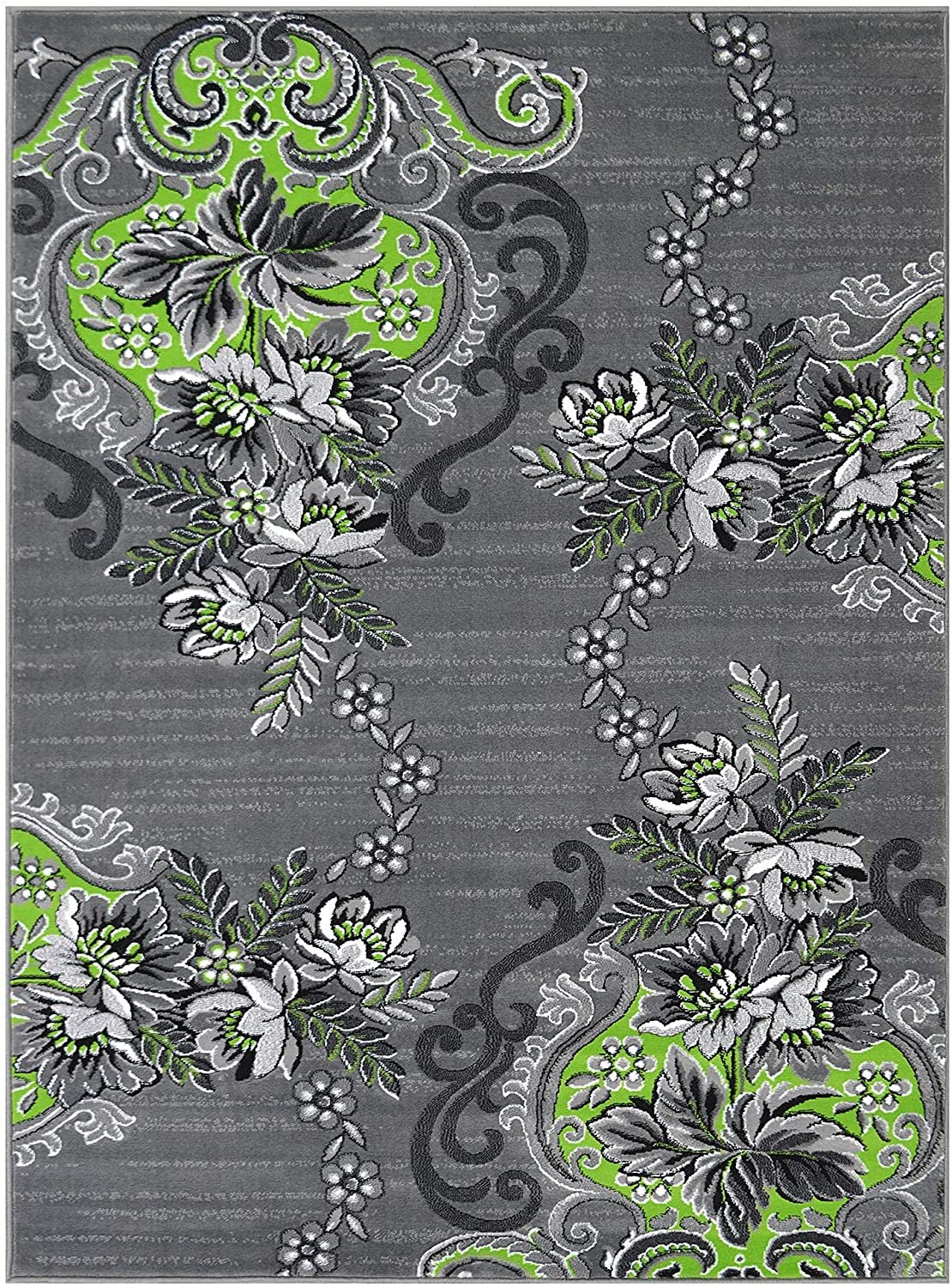 Electric Green /Grey/Silver/Black/Abstract Area Rug Floral