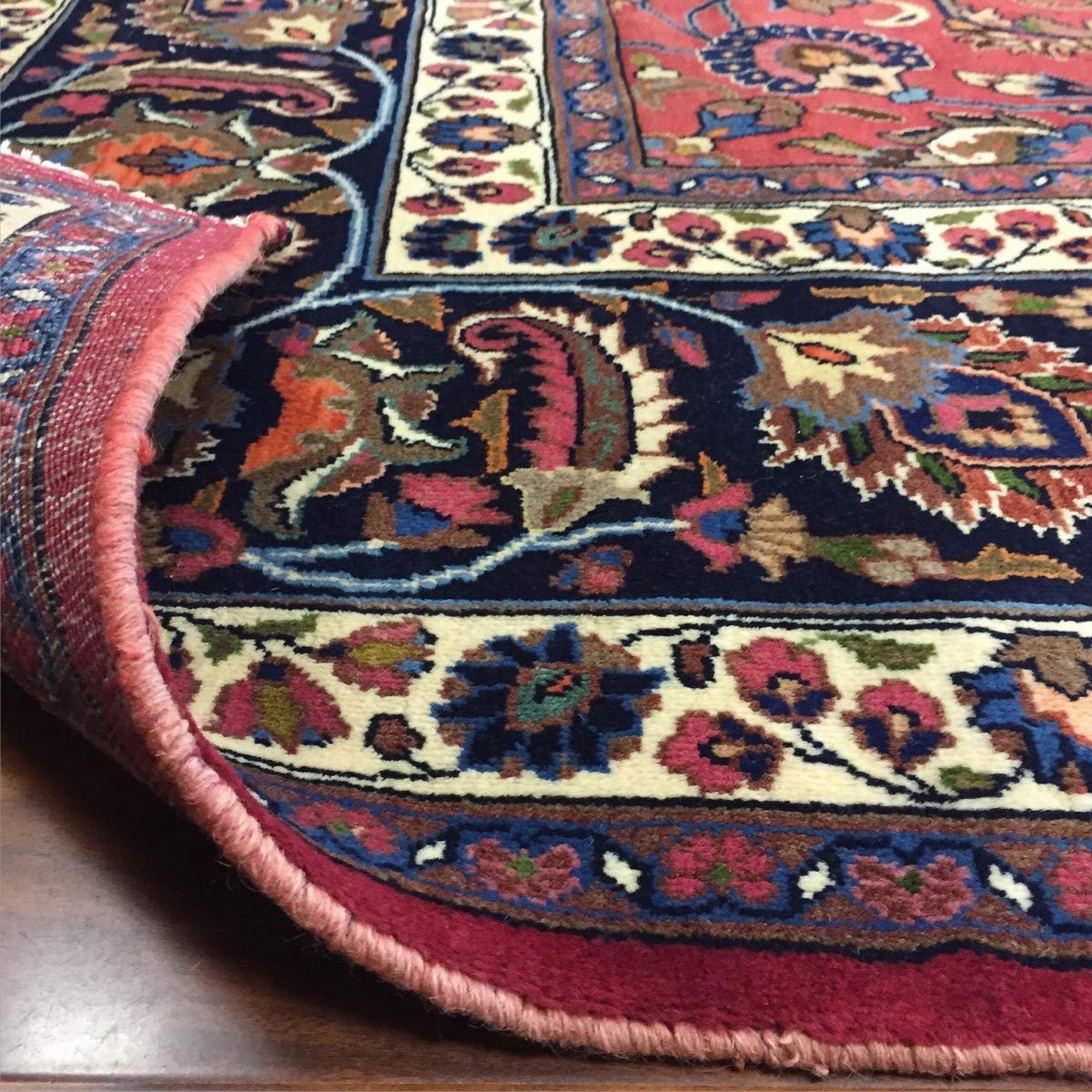 Hand Knotted Persian Rug-Real Wool Allover Floral -Navy Blue/Red/Multi-(12.8 by 10 Feet)