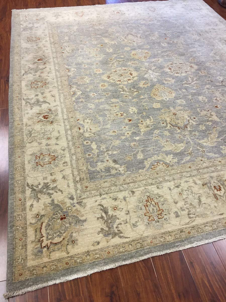 Hand Knotted Pakistani Rug-Allover Floral-Sky Gray/Ivory/Multi-(7.11 by 9.7 Feet)