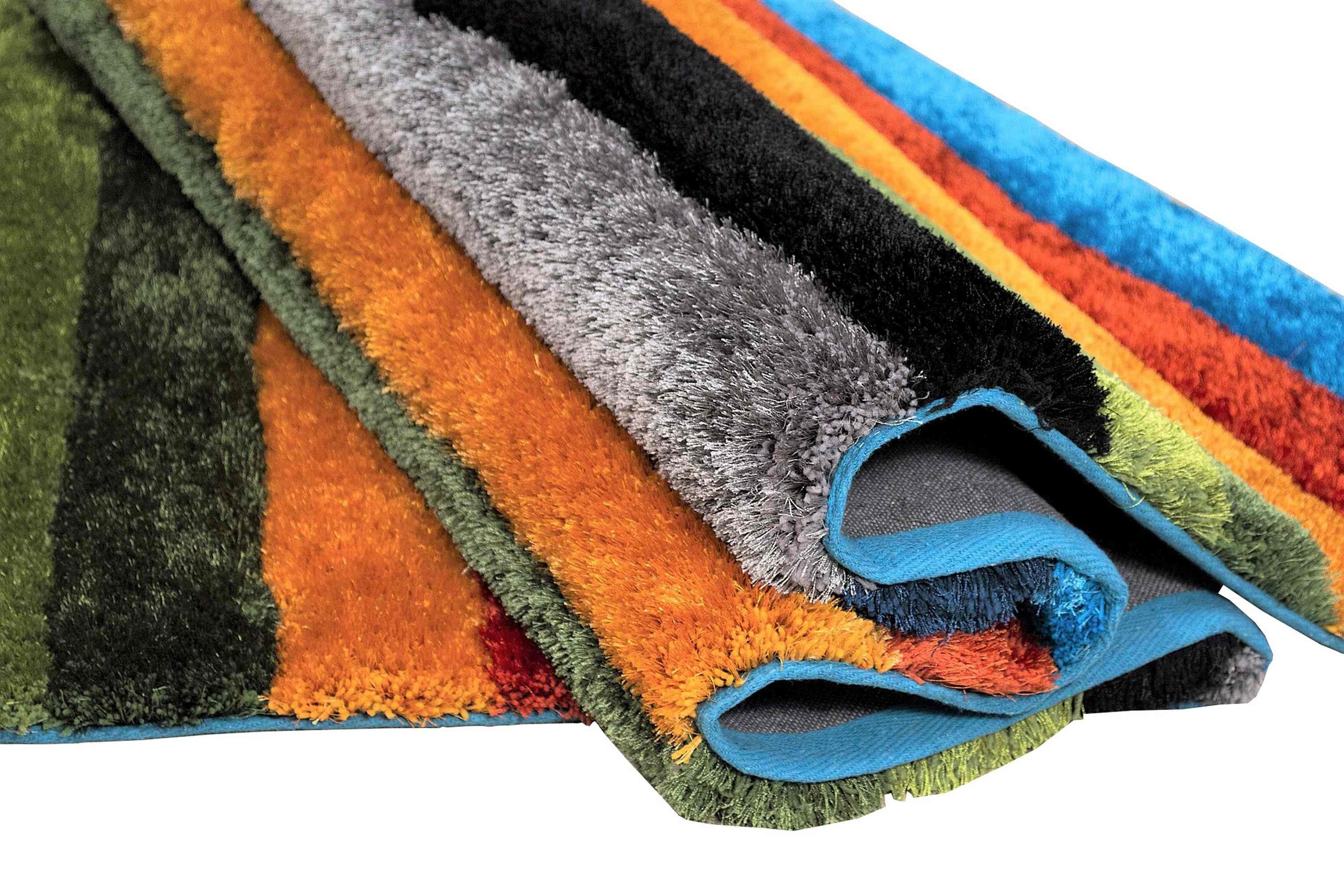 Colorful Rainbow shaggy rug Stripped 3-D Hand Curved