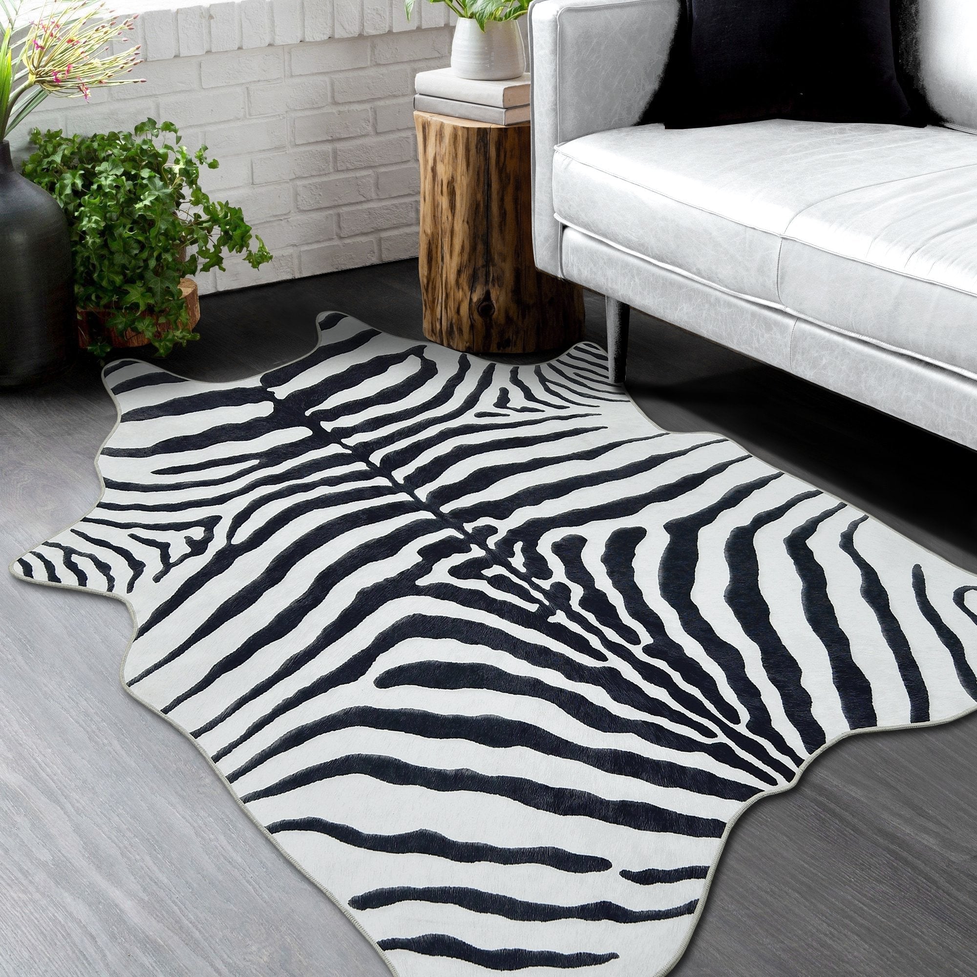 HR Premium Non-Slip Faux Cowhide Black and White Zebra Print Area Rug # 1122