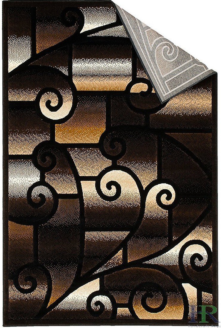 HR-Modern Living Room Rugs-Abstract Carpet with Geometric Swirls Pattern-Black/Beige/Ivory/Chocolate (1'96"x 3'3")