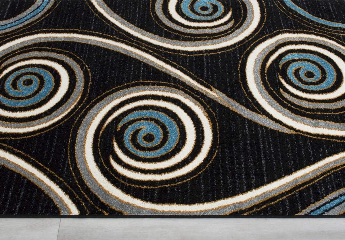 Swirls Pattern Peacock Design Area Rug Black/Blue