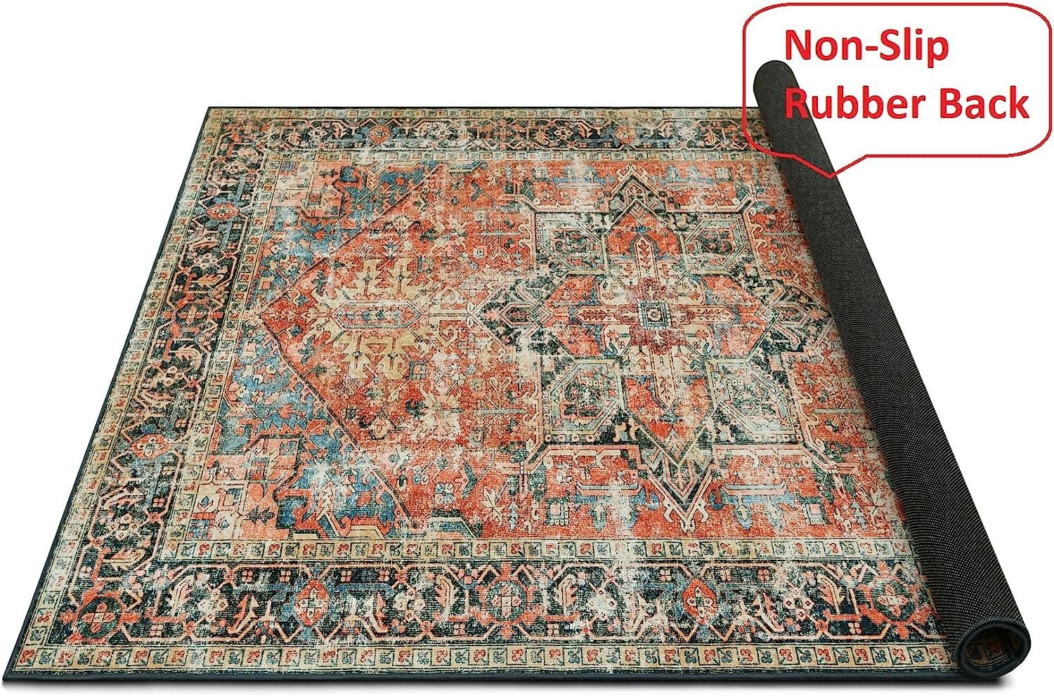 HR Bohemian Area Rug - Non-Slip Rubber Backing, Traditional Pattern # 1115