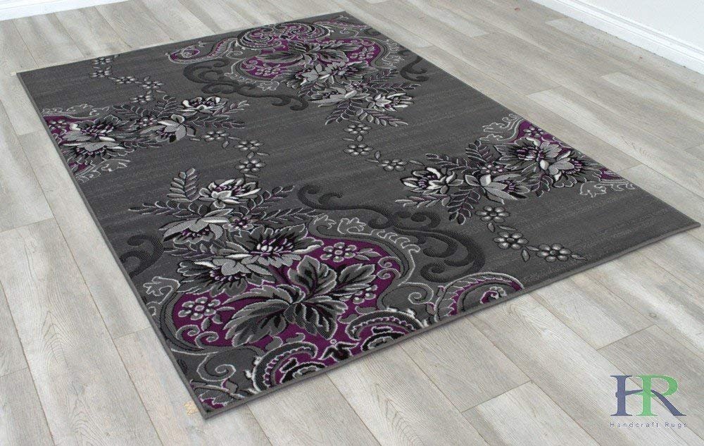 Purple/Grey/Silver/Black/Abstract Area Rug Modern Floral Rug