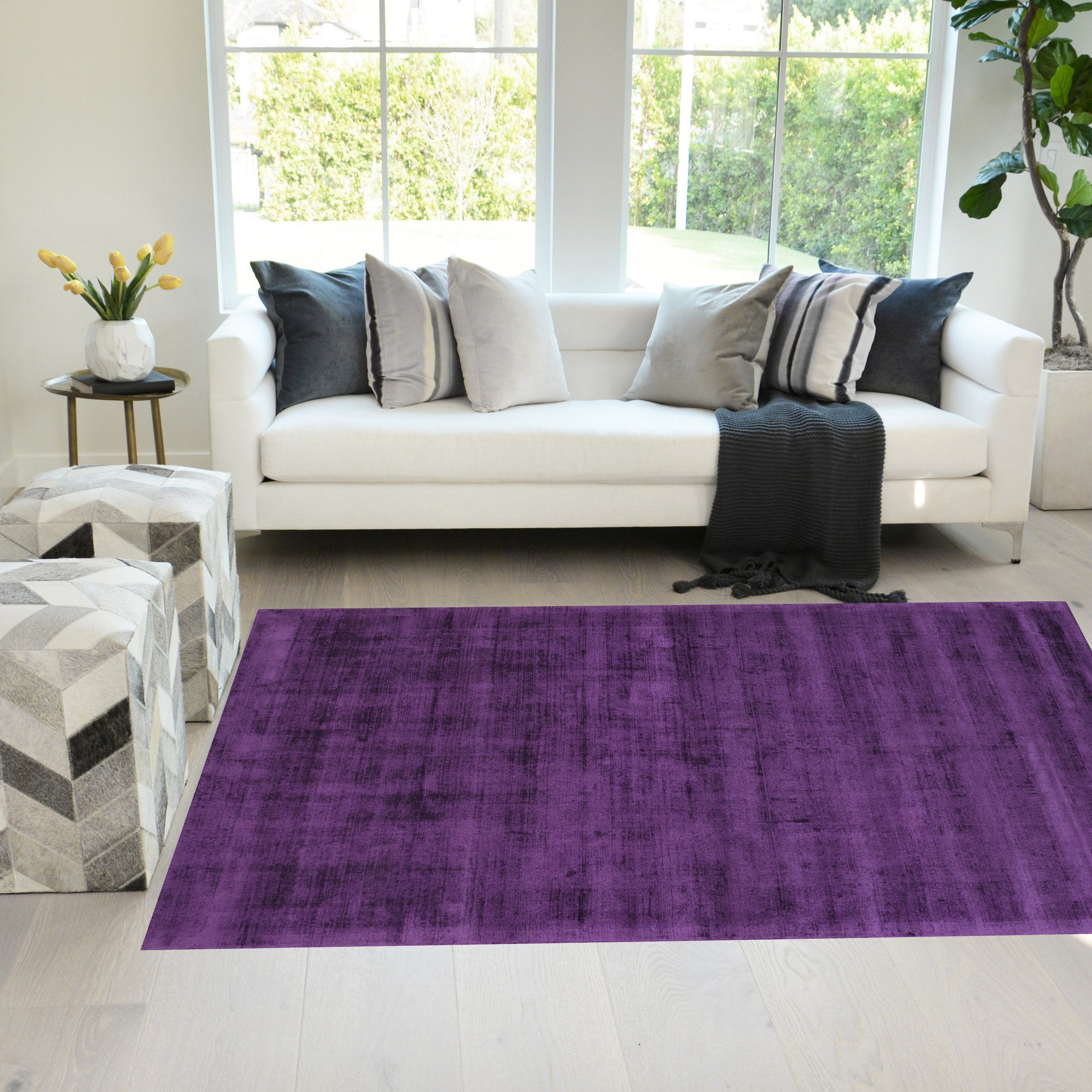 Purple Color Rugs Tencel Ultra-Soft Hand Knotted in India 5' X 8' Rugs for Dining Room