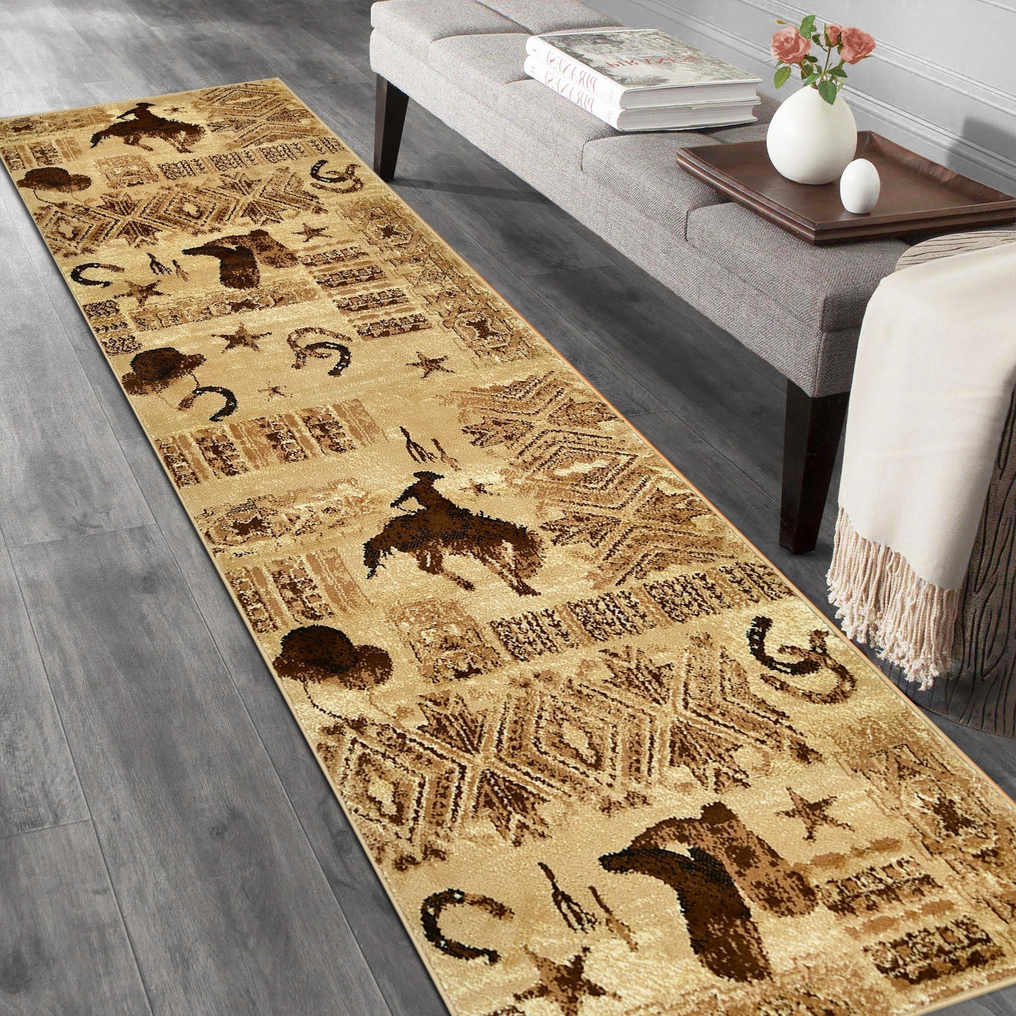  Cabin Style Area Rug, 3x4ft, Rustic Western Country Carpet,  Cabin Nature and Animals Area Rug, Small Boat Recreational Fishing Non-Slip  Carpet, Lodge Native Design Bedroom Living Room Decoration : Home 