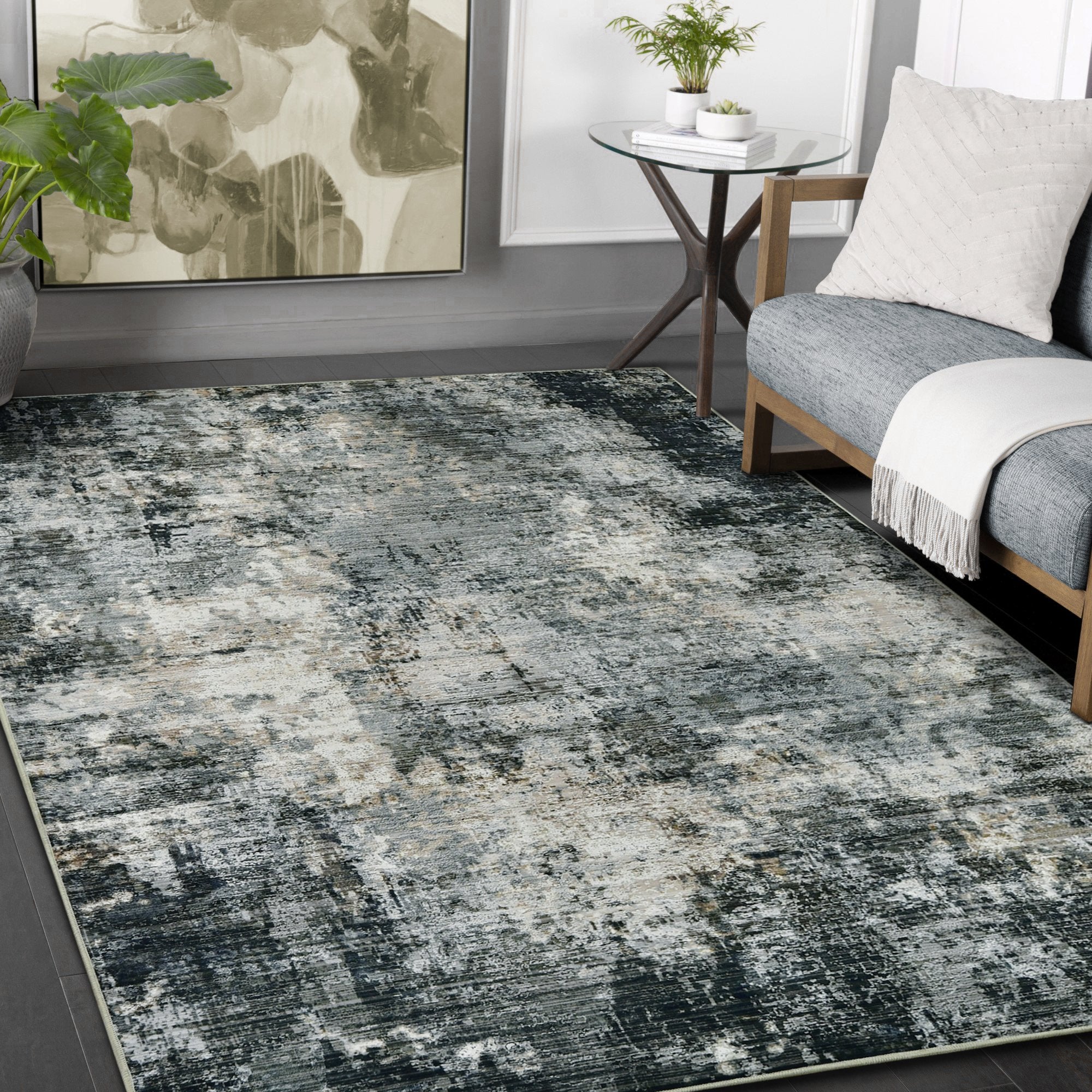 HR Abstract Area Rug - Non-Slip Rubber Backing, Polyester, Flat Texture # 1104