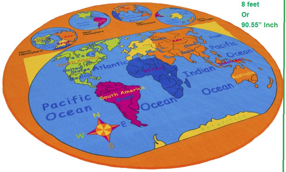 World Map Kids Educational Non-Slip Gel Back Rug
